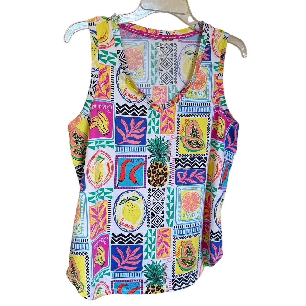 Joyspun Womens Tropical Fruit Print Sleep Tank Top V-Neck Multi-Color Sz L 12-14